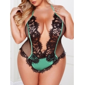 LW SXY Plus Size Backless Lace Patchwork Green Ted