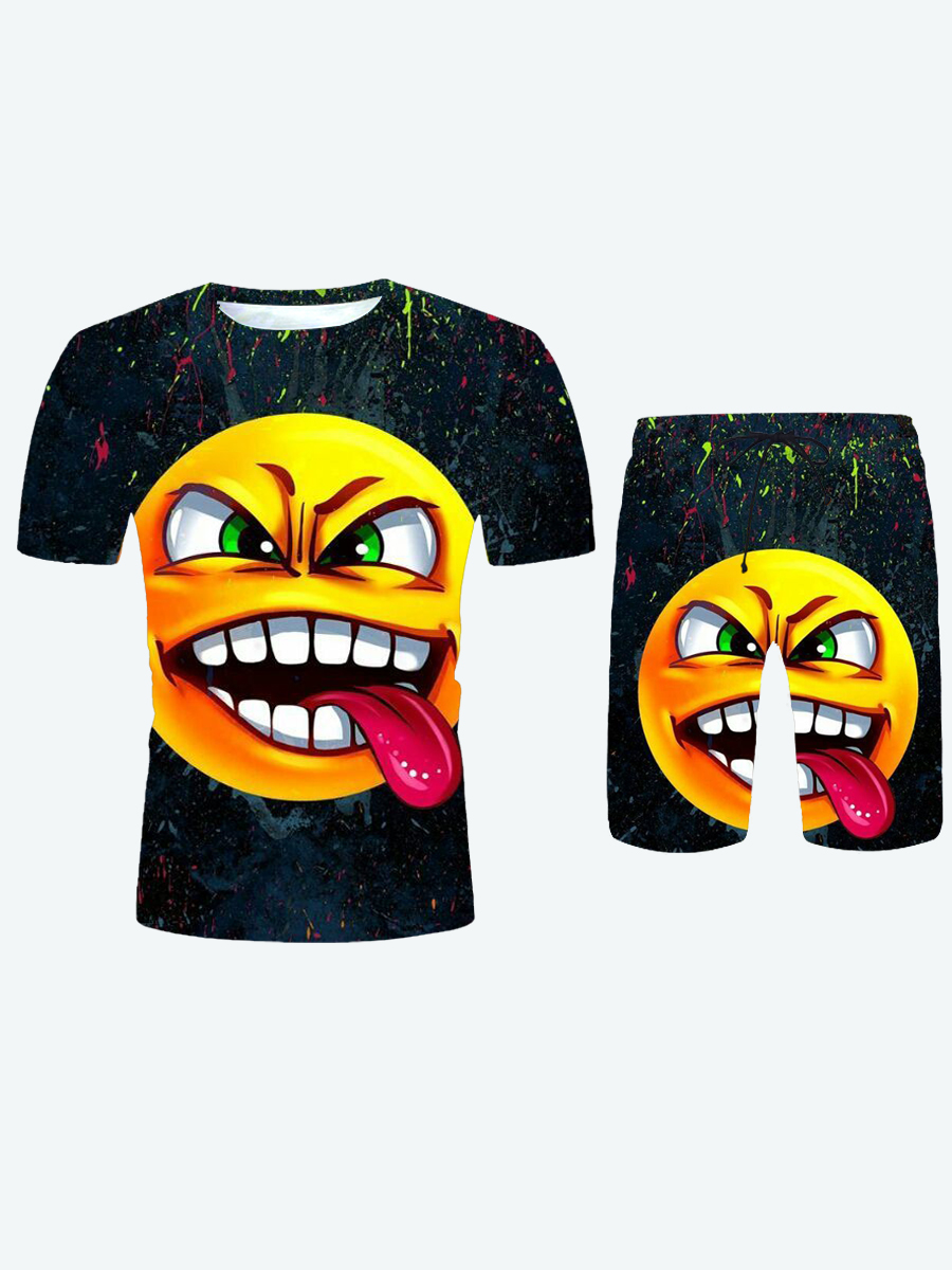 LW Men Splash-ink Cartoon Print Shorts Set