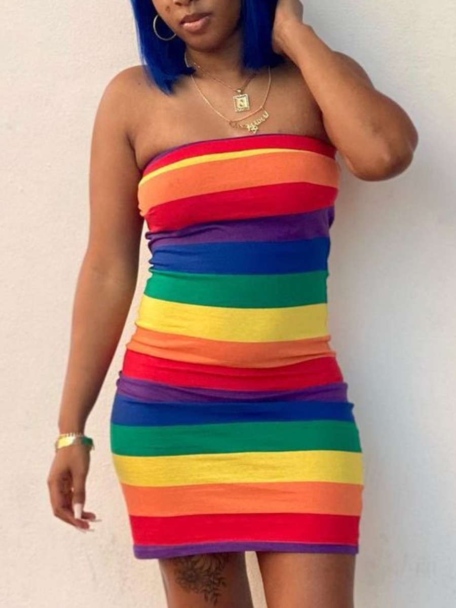 

Lovely Street Off The Shoulder Striped Multicolor Mini Dress, Multi