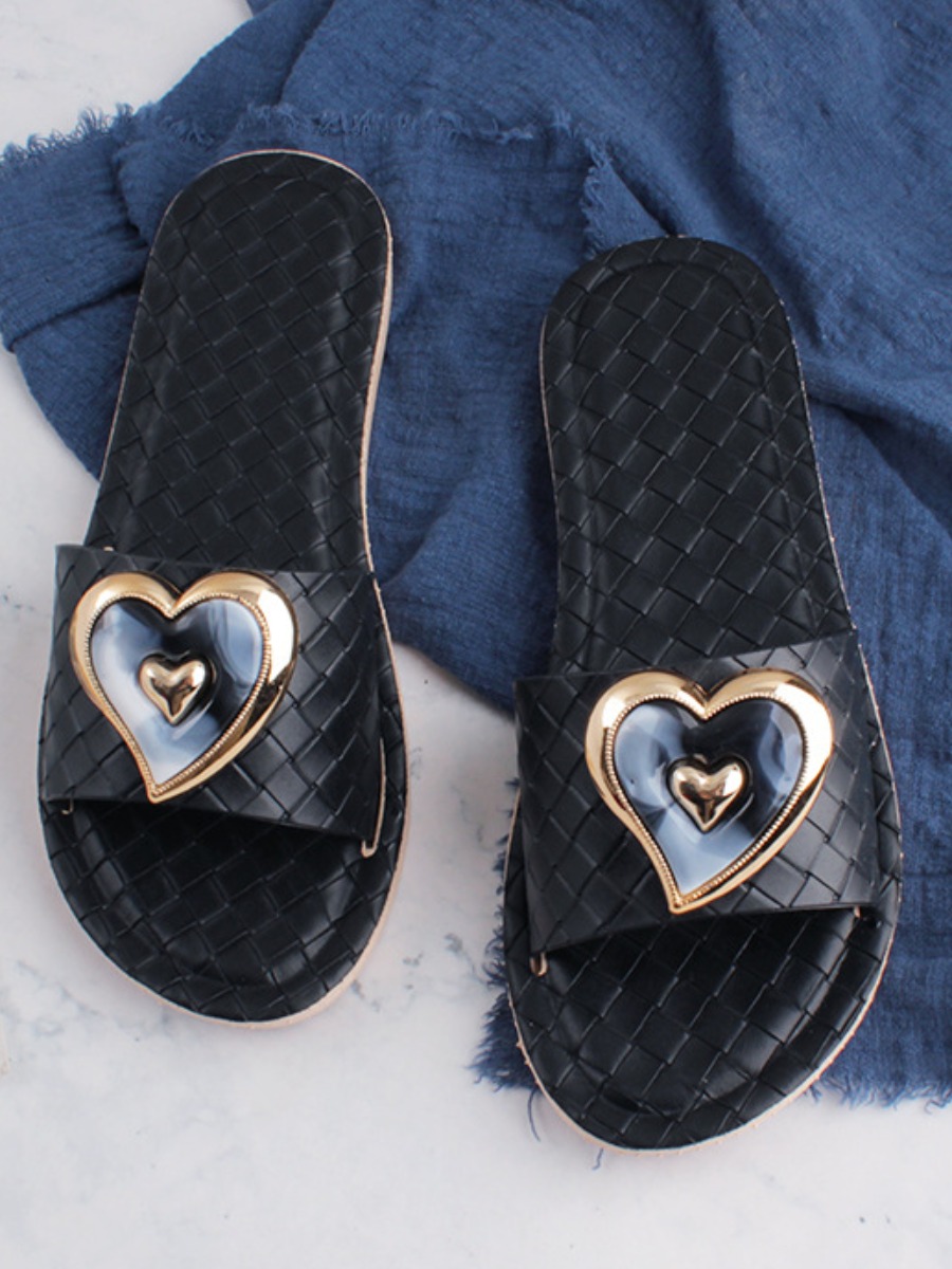 

Lovely Casual Heart-shaped Decoration Black Slippers