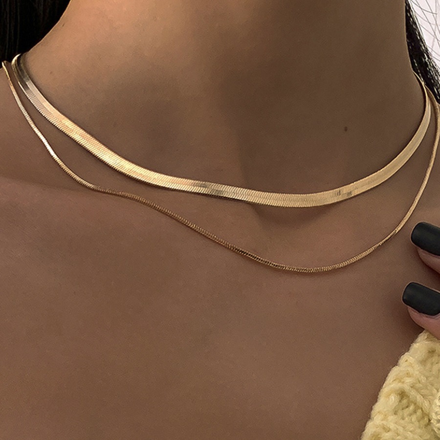 

Lovely Casual Snake Bone Gold Two Layer Necklace