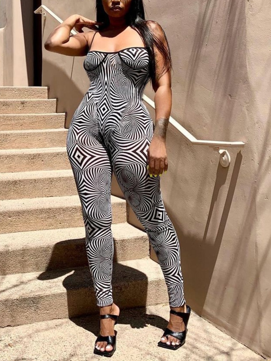

Lovely Sexy Animal Print Basic Skinny Black One-piece Jumpsuit