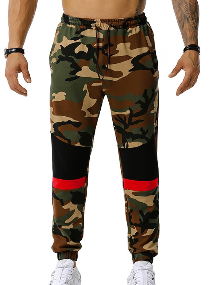 

Lovely Men Street Camo Print Drawstring Pants, Army green camouflag