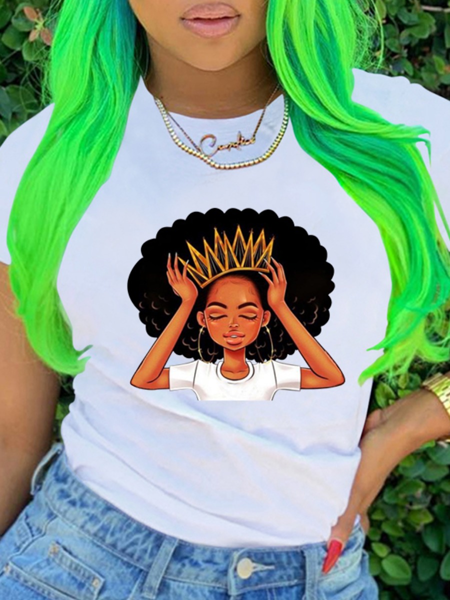 

LW Casual O Neck Graffiti Print White T-shirt