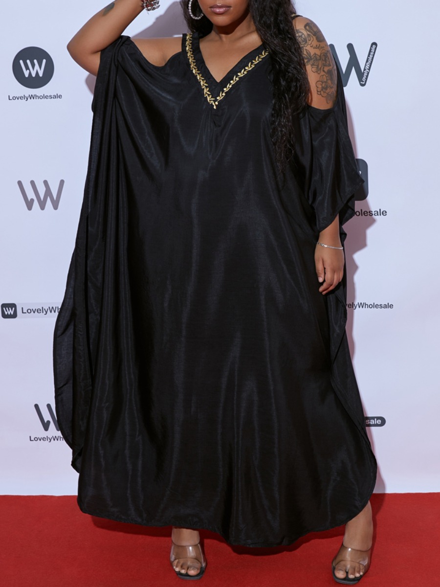 

Lovely Plus Size Boho Batwing Sleeve Hollow-out Black Cover-up