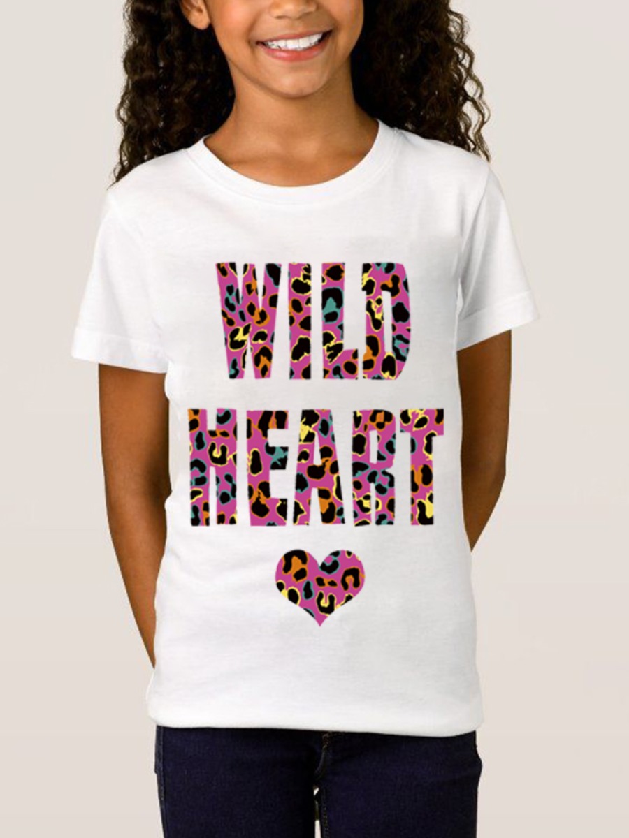 

Lovely Girl Street Leopard Letter Print Rose Red T-shirt