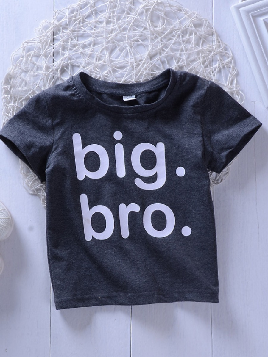 

Lovely Boy Casual O Neck Letter Print Dark Grey T-shirt