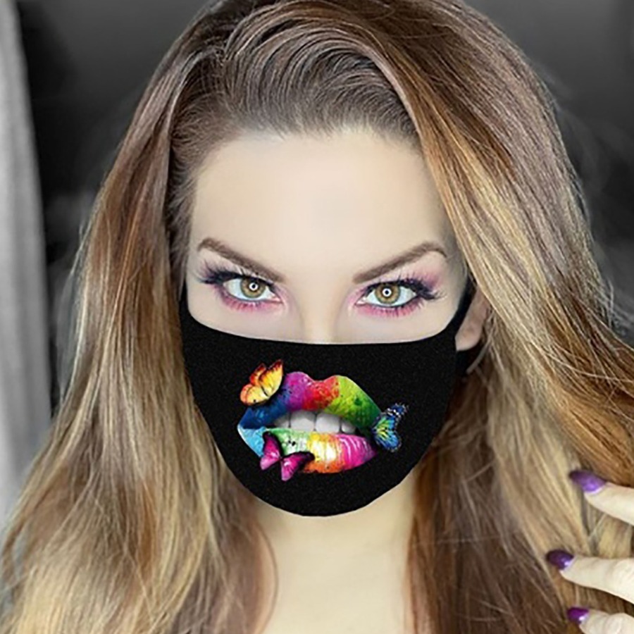 

Lovely Casual Lip Butterfly Print Multicolor Face Mask, Multi