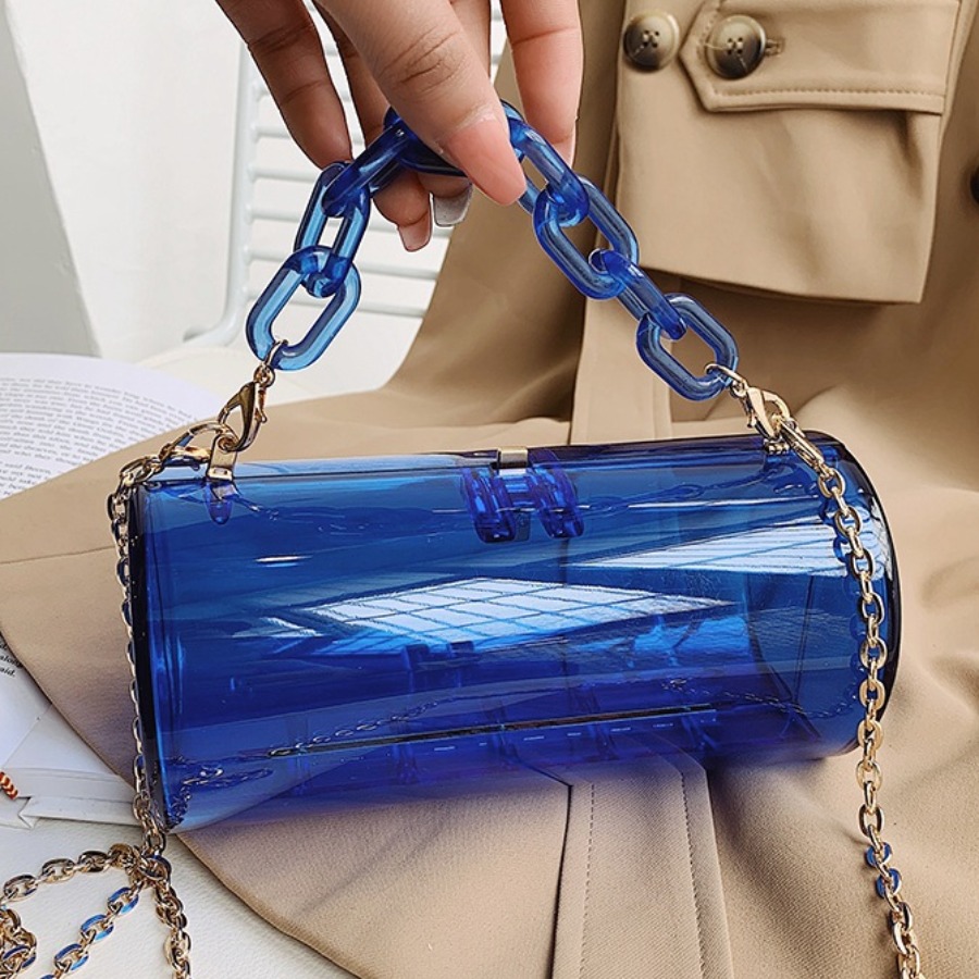 

Lovely Stylish See-through Chain Decoration Blue Crossbody Bag