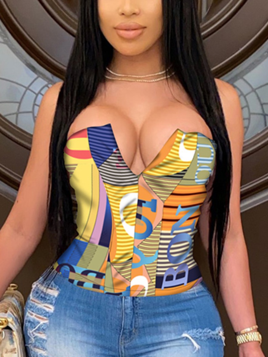 

LW SXY Geometric Letter Print Multicolor Camisole, Multi