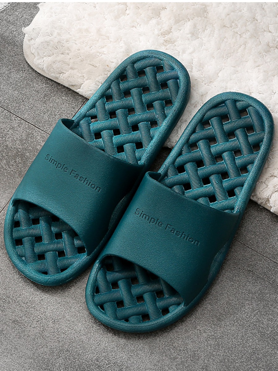 

Lovely Casual Chain Letter Decoration Black Green Slippers
