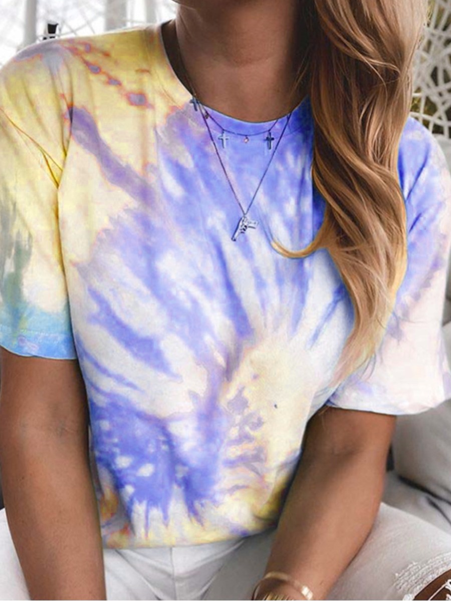 

Lovely Casual O Neck Tie-dye Blue Plus Size T-shirt