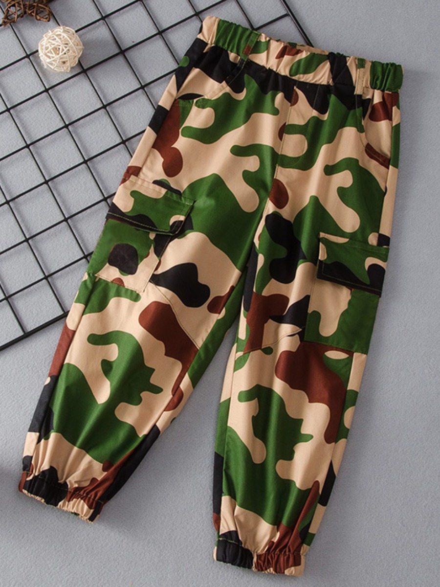

Lovely Boy Street Camo Print Army Green Pants, Army green camouflag