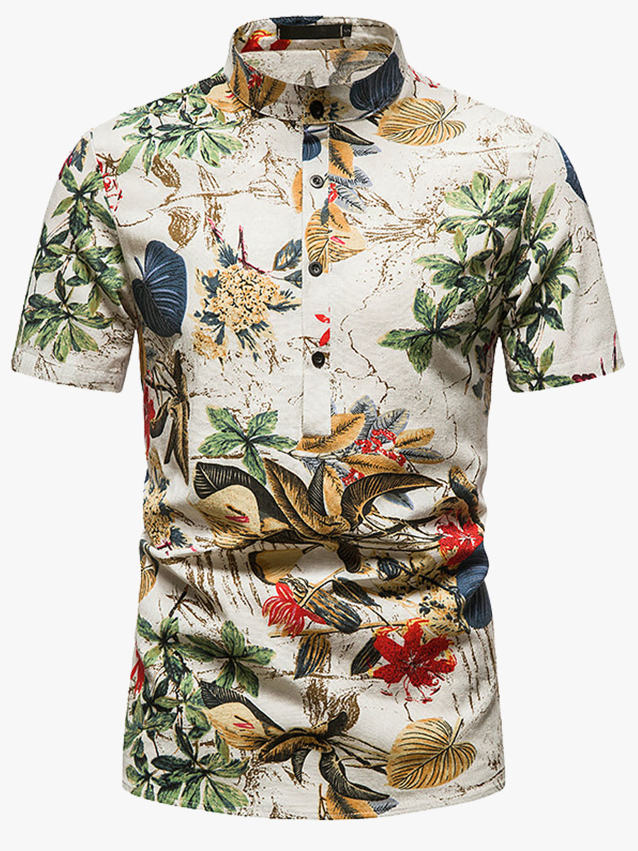 

Lovely Men Boho Floral Print Patchwork Multicolor Shirt, Multi