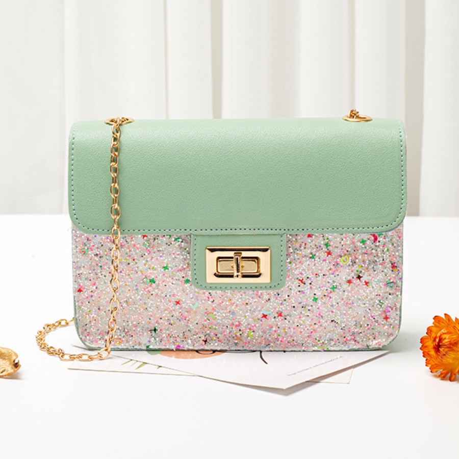 

Lovely Casual Metal Accessories Decoration Patchwork Green Crossbody Bag