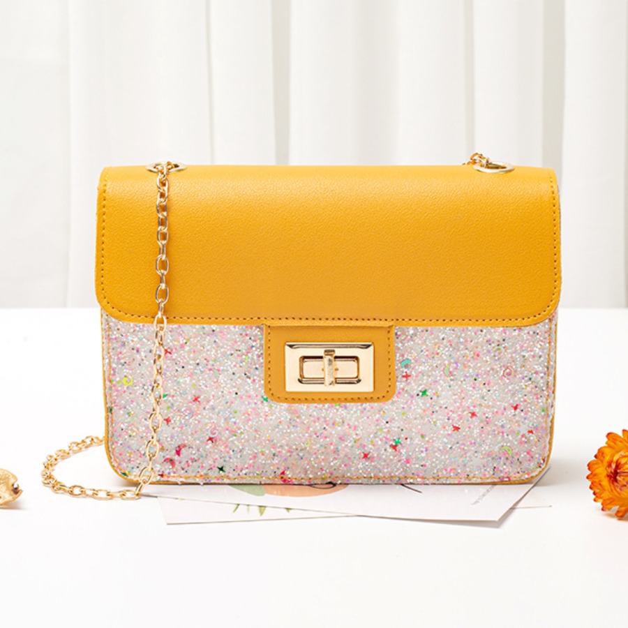 

Lovely Casual Metal Accessories Decoration Patchwork Yellow Crossbody Bags