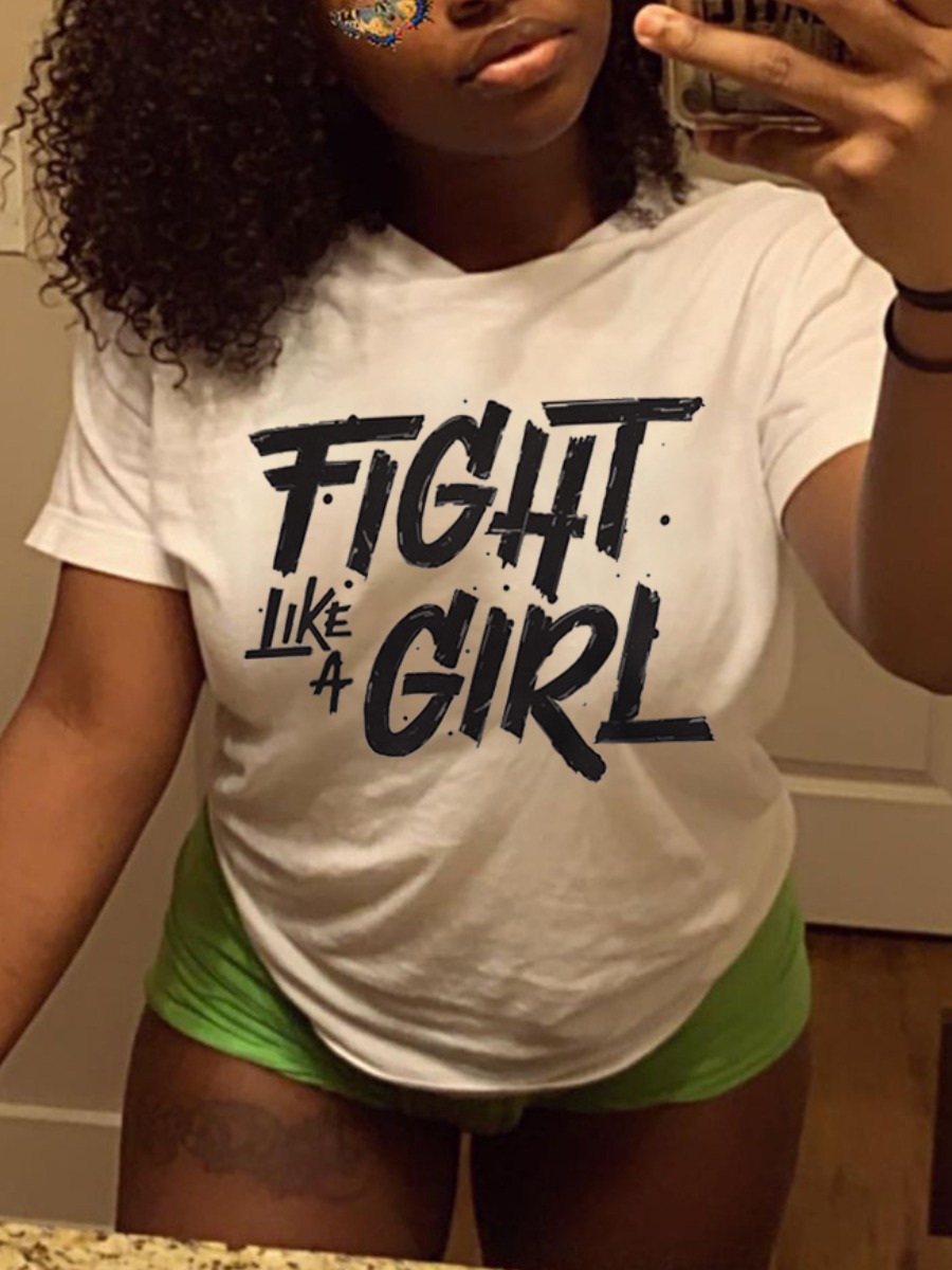 

Lovely Casual O Neck Letter Print White T-shirt
