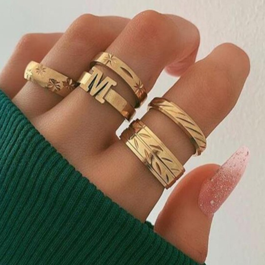 

Lovely Casual Letter Gold 5-piece Ring