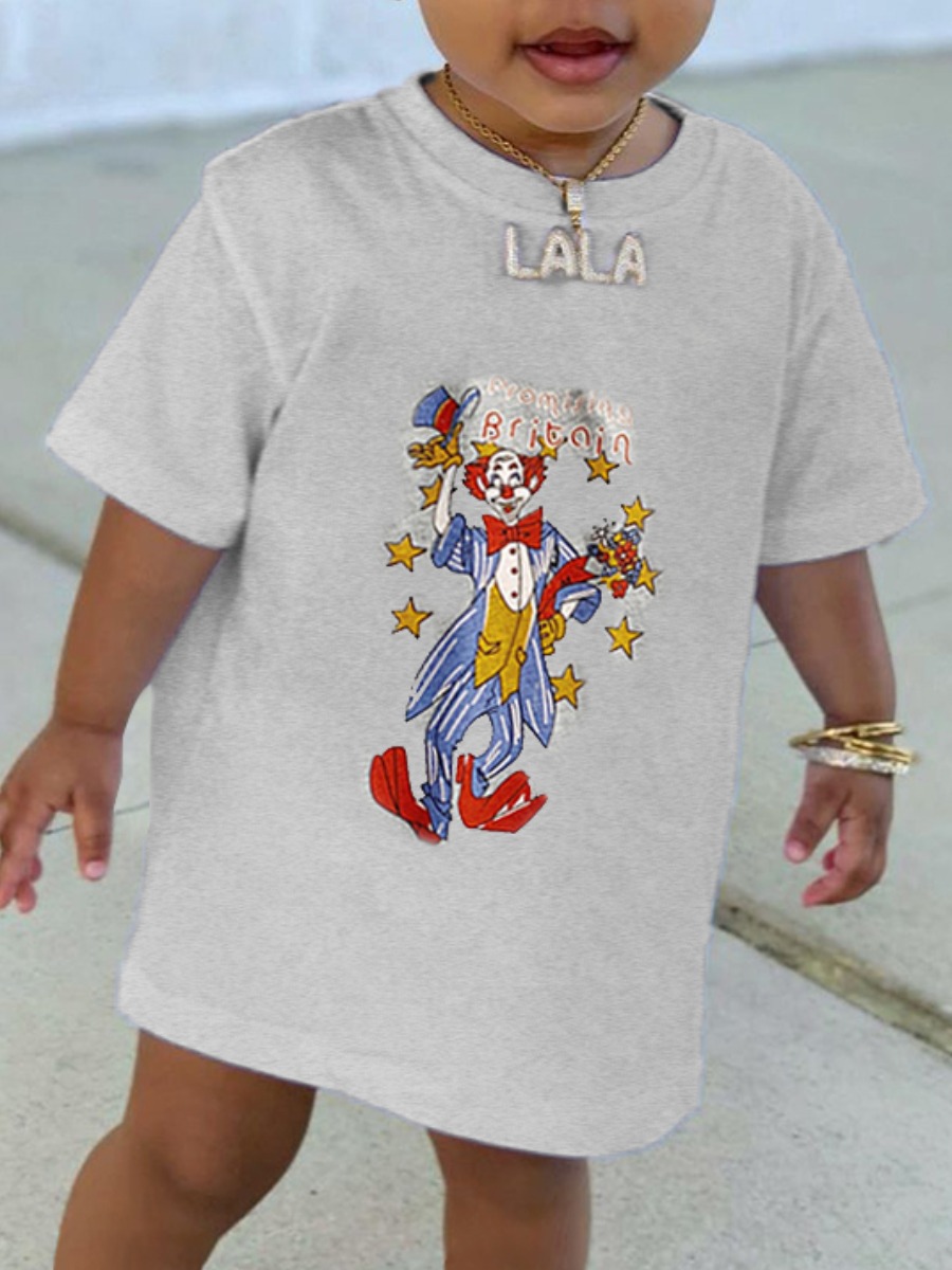 

Lovely Girl Casual Cartoon Letter Print Grey T-shirt