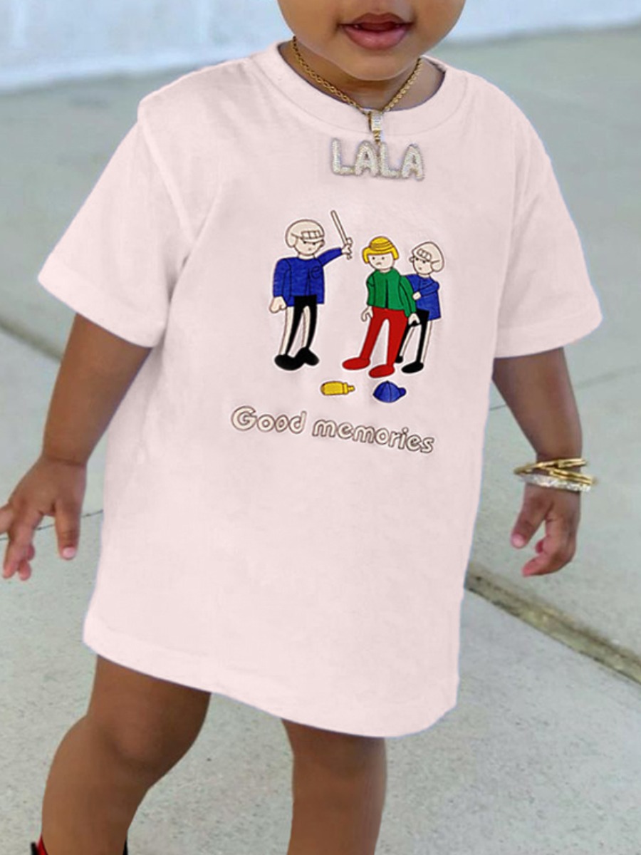 

Lovely Girl Casual Cartoon Letter Print Light Pink T-shirt