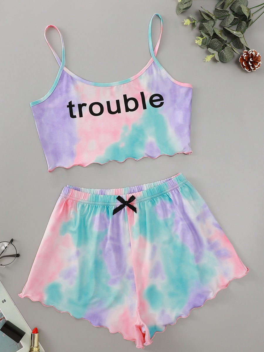 

Lovely Casual Letter Print Tie Dye Pink Sleepwear