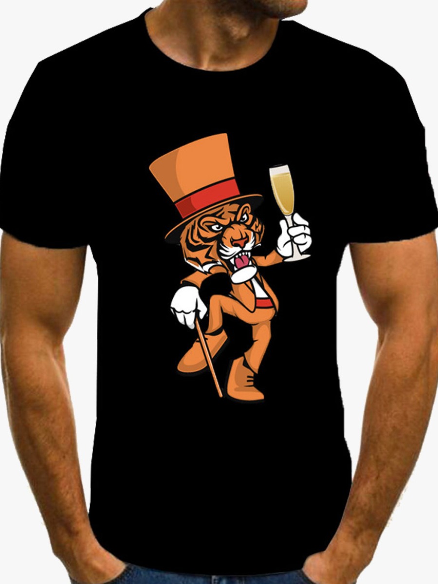 

Lovely Men Casual O Neck Cartoon Print Black T-shirt