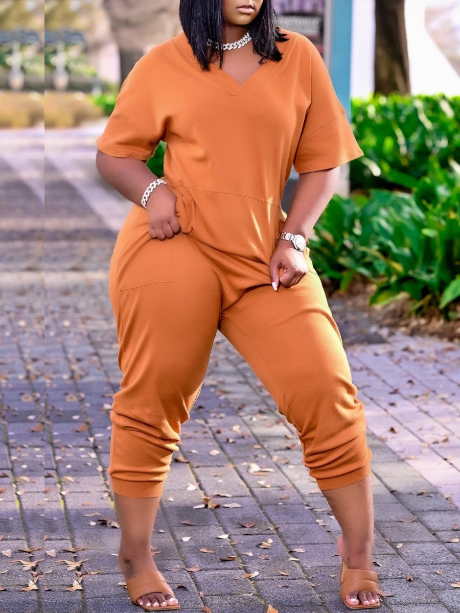 

LW Plus Size Casual Dropped Shoulder Loose Orange One-piece Jumpsuit