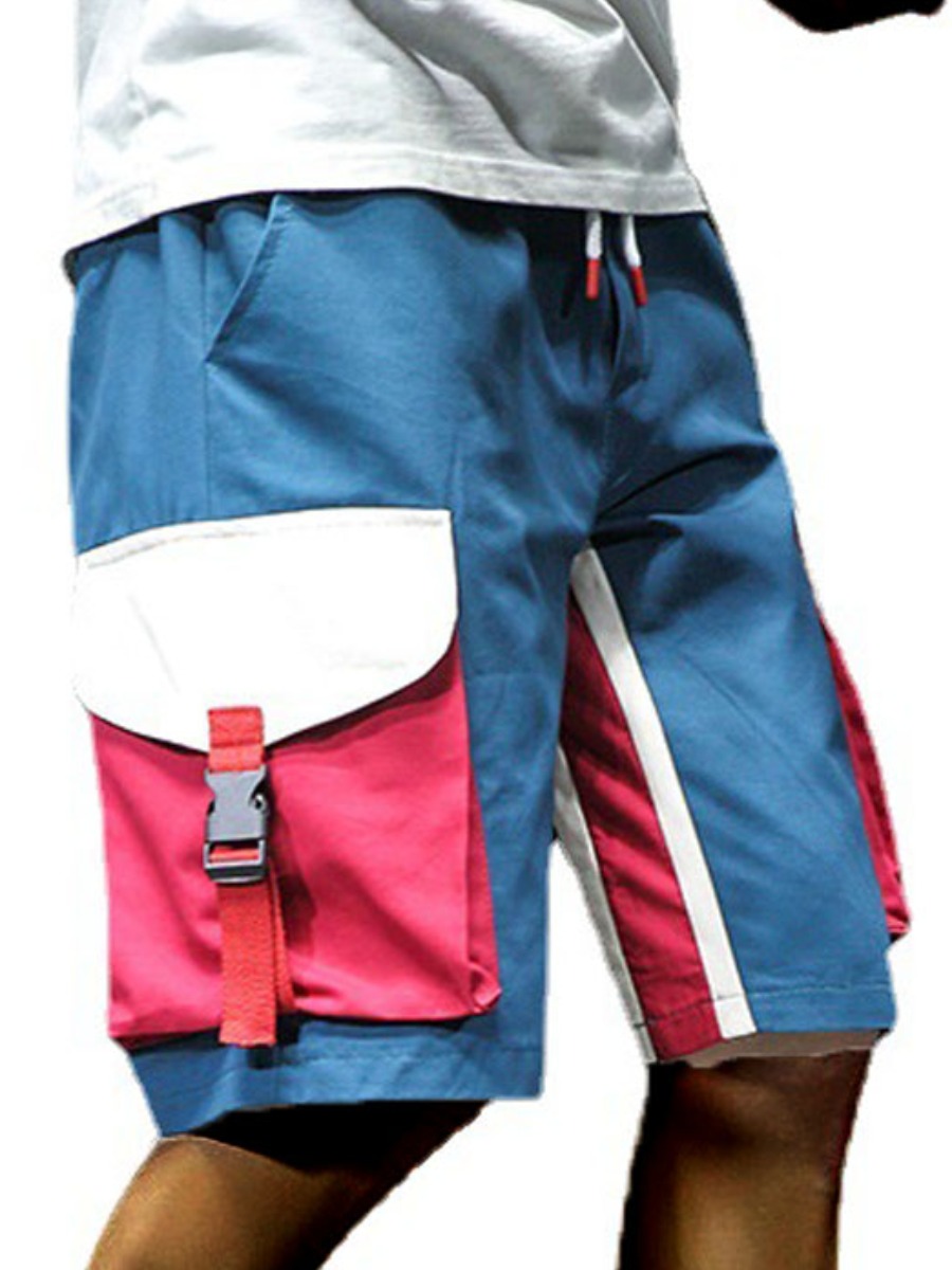 

Lovely Men Casual Side Pocket Buckle Design Blue Shorts