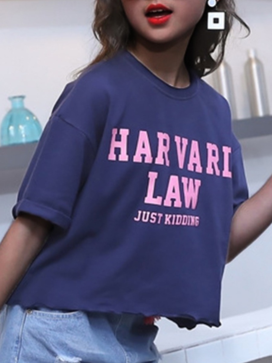 

Lovely Girl Casual O Neck Letter Print Royalblue T-shirt
