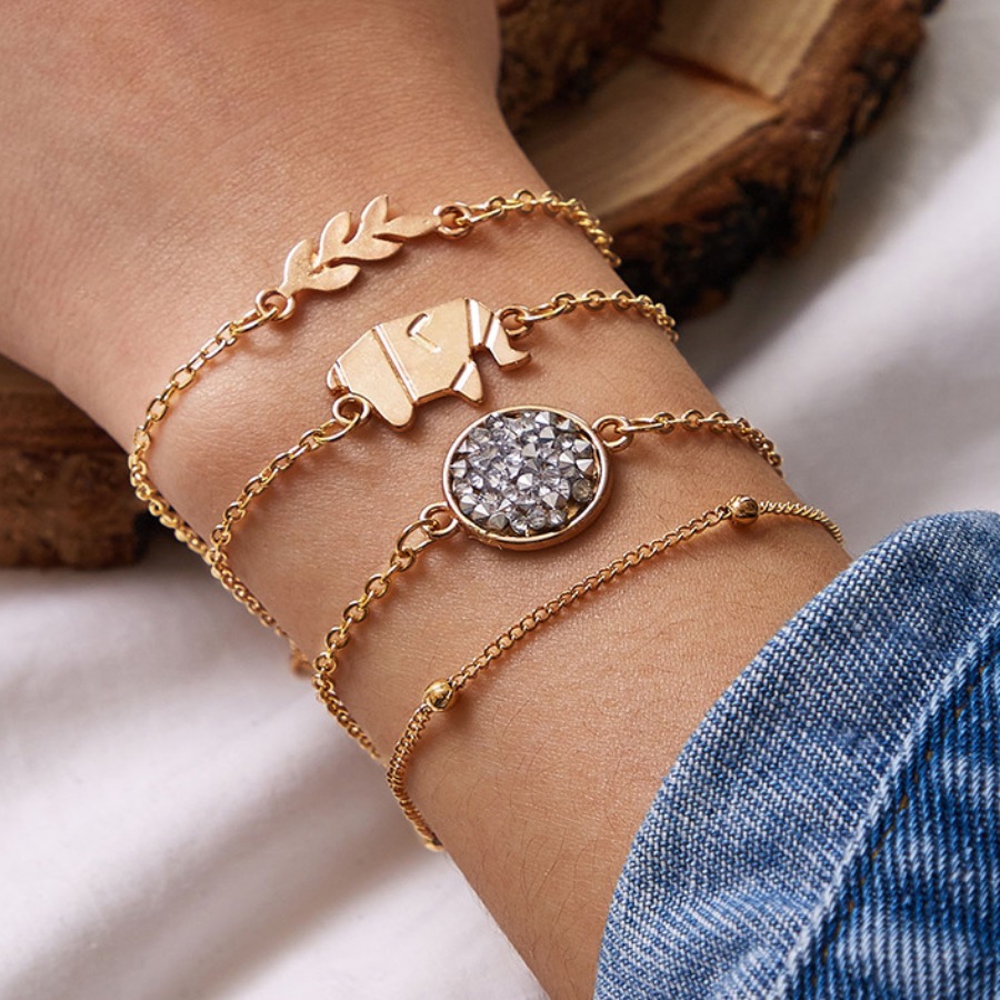 

Lovely Casual Floral Animal Decoration Gold 4-pioece Bracelet