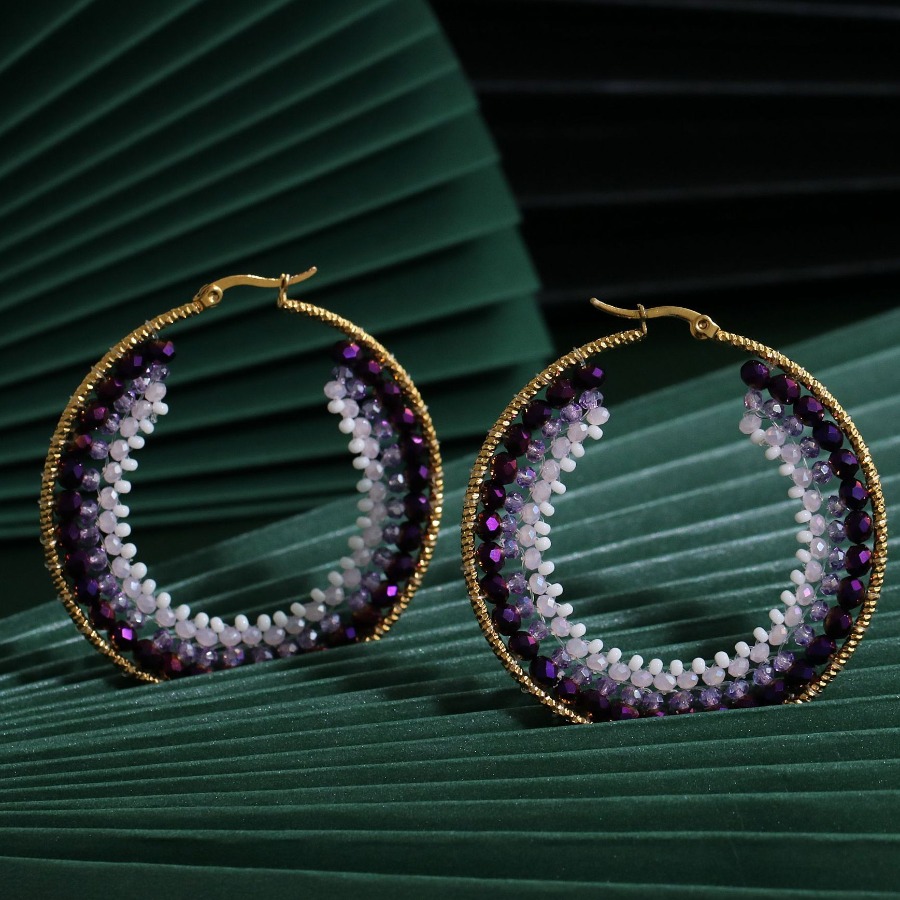 

Lovely Boho Ball-shaped Decoration Purple Earring