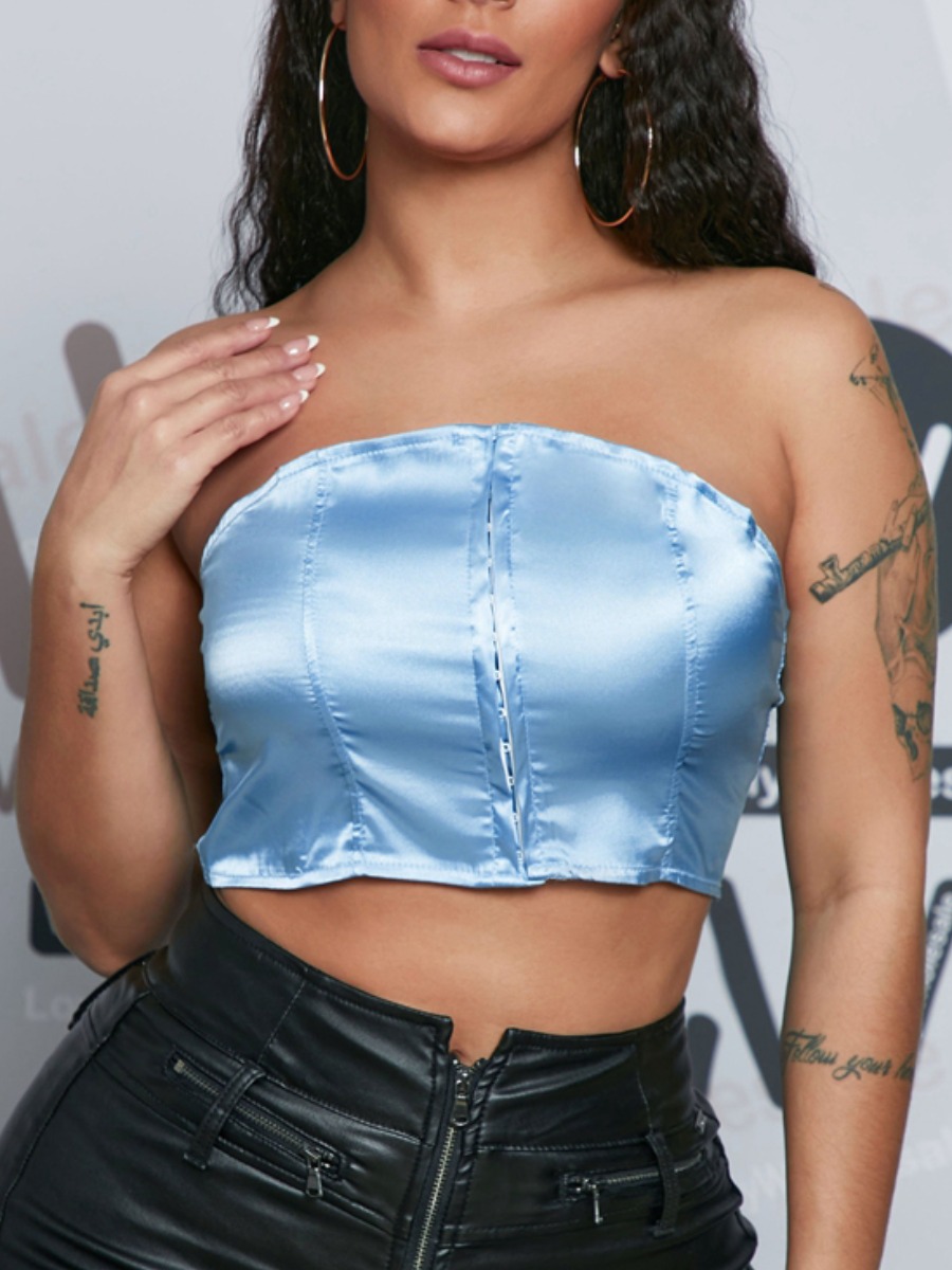 

Lovely Sexy Off The Shoulder Basic Skinny Blue Camisole