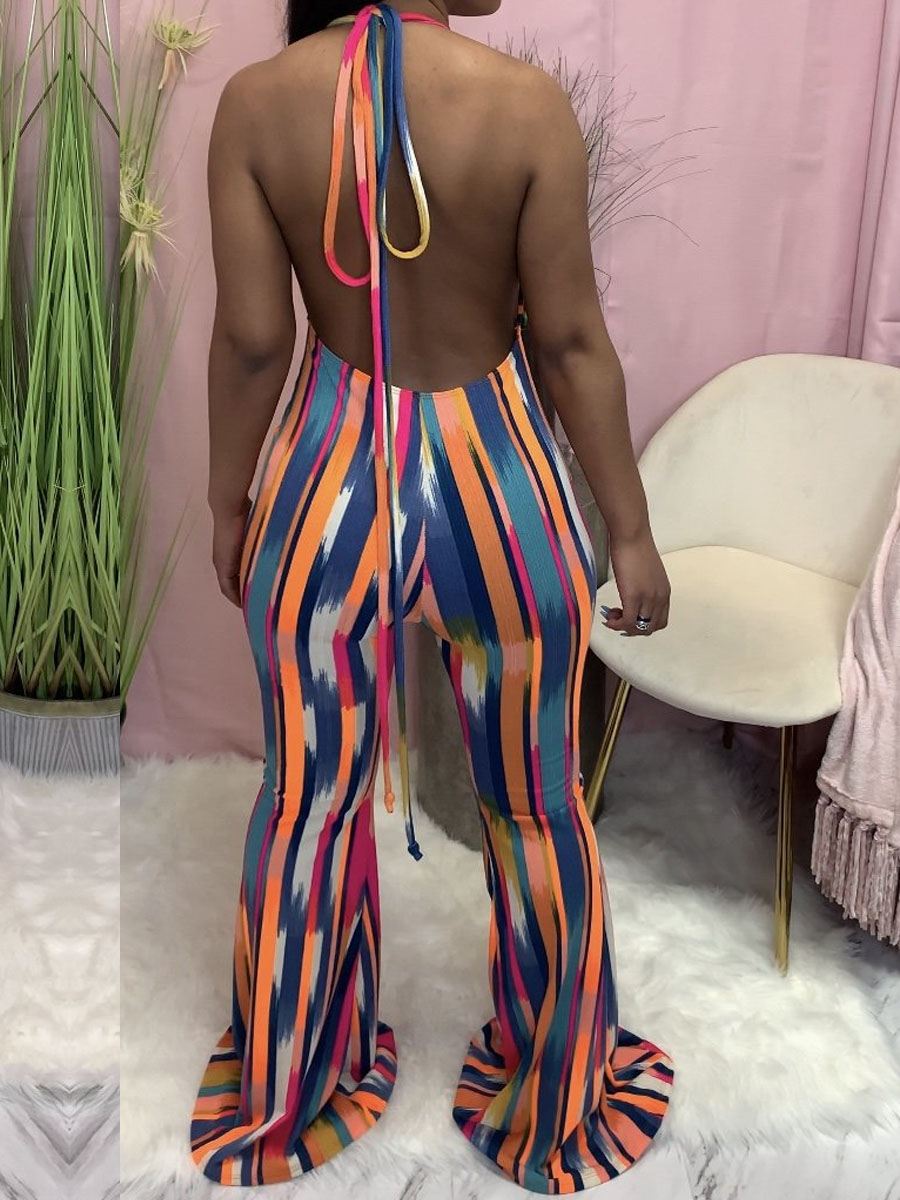 LW SXY  Backless Flared Bandage Design Multicolor One-piece Jumpsuit