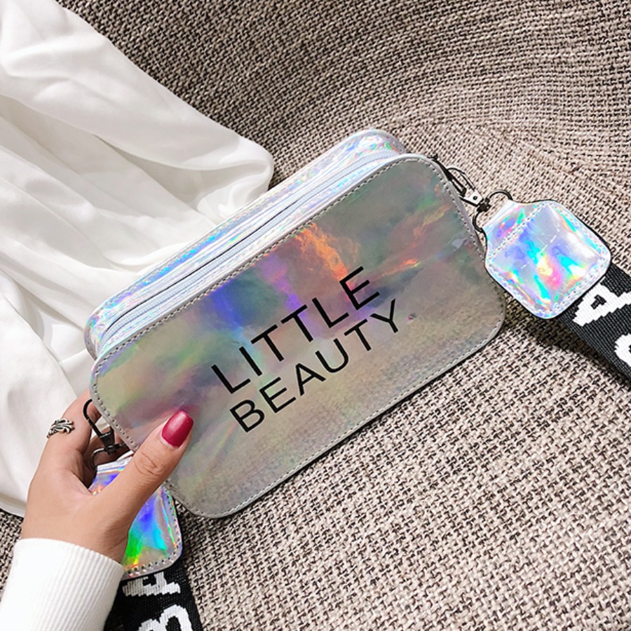 

Lovely Street Laser Letter Print Silver Crossbody Bags