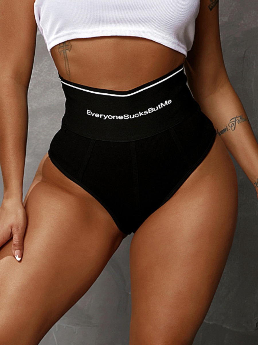 

Lovely Sporty High-waisted Letter Print Black Shorts