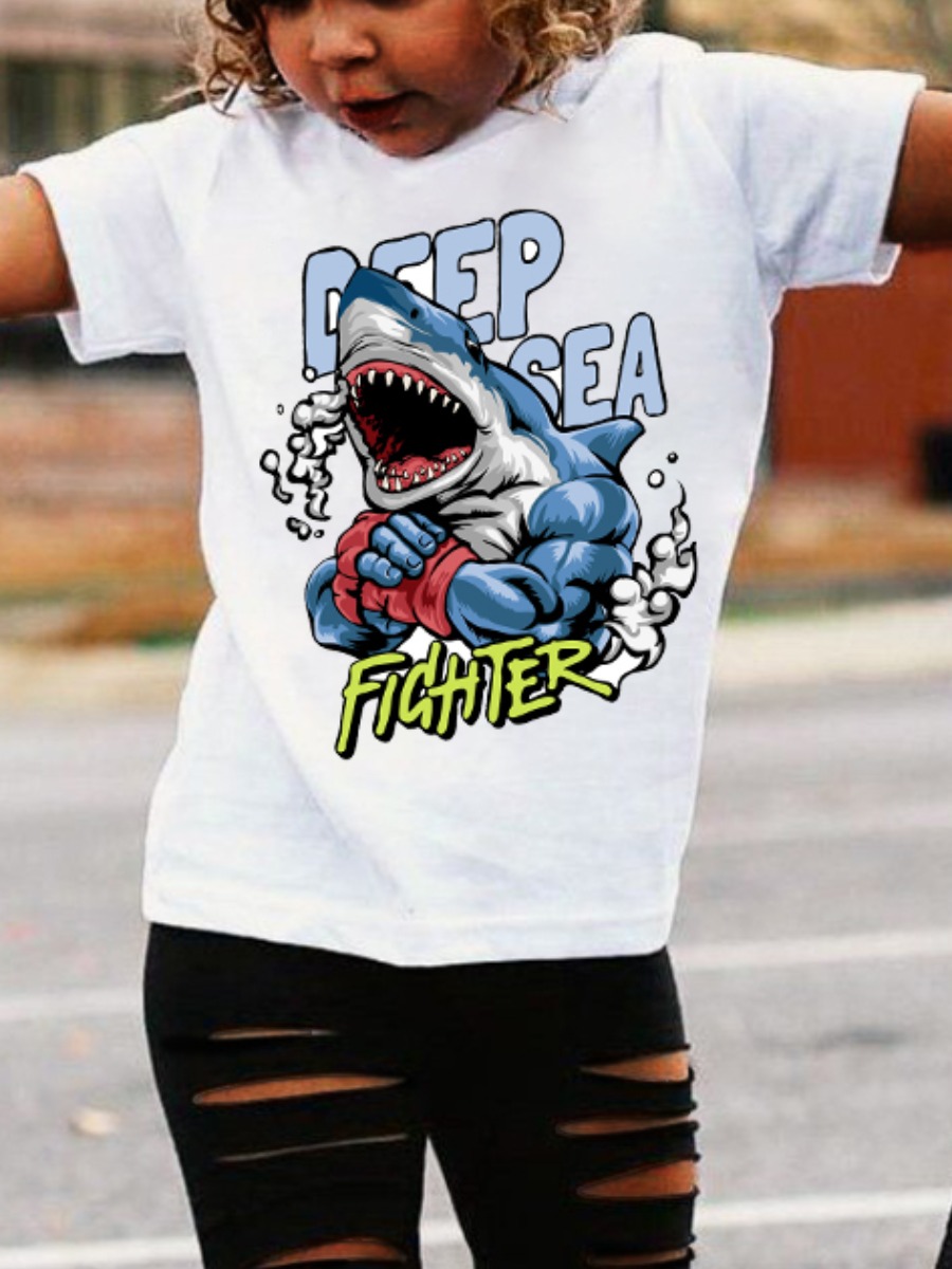 

Lovely Boy Casual Cartoon Letter Print White T-shirt