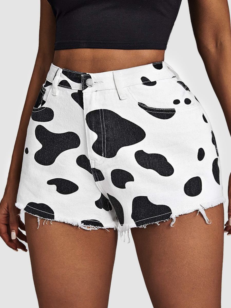 

Lovely Casual Animal Print Raw Edge Black Denim Shorts