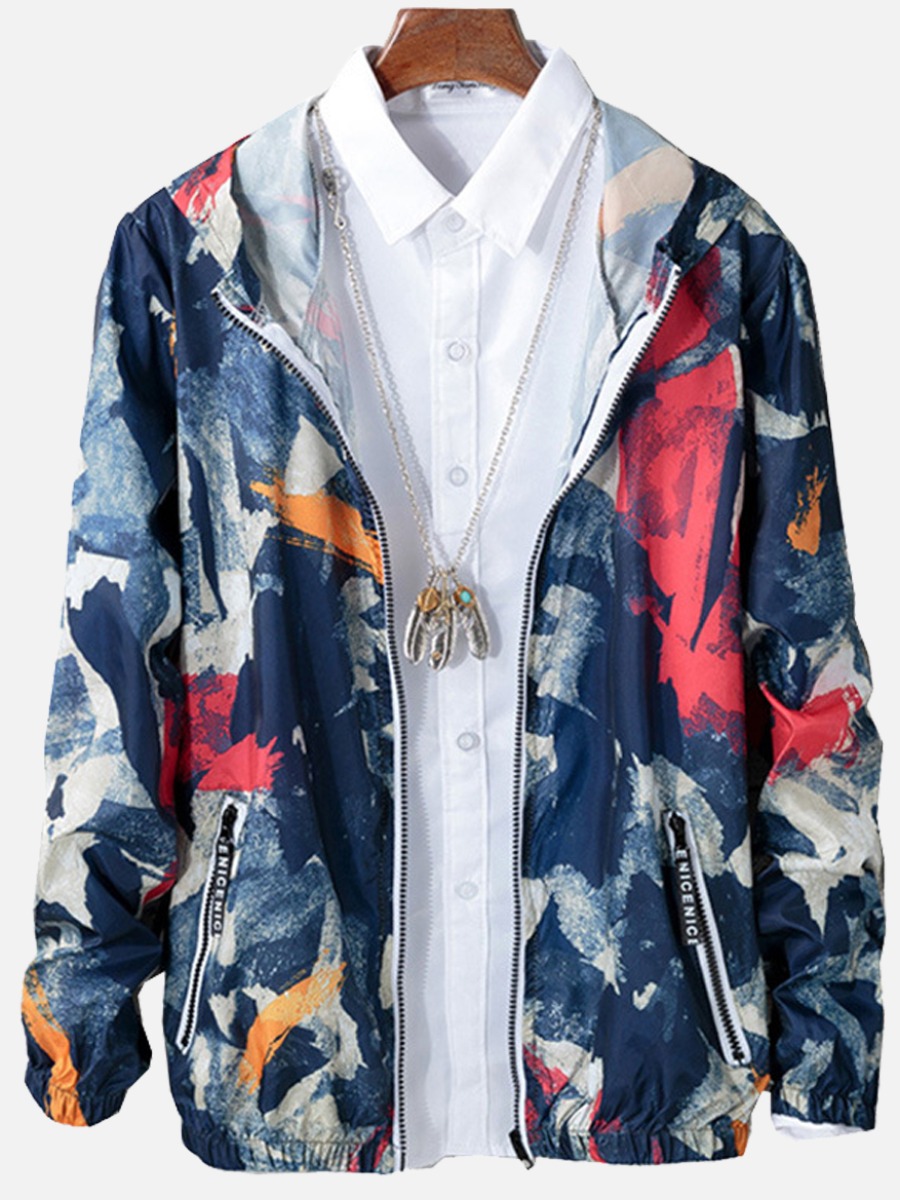 

Lovely Men Hooded Collar Print Multicolor Jacket, Multi