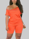 LW Plus Size Boat Neck Stretchy Shorts Set