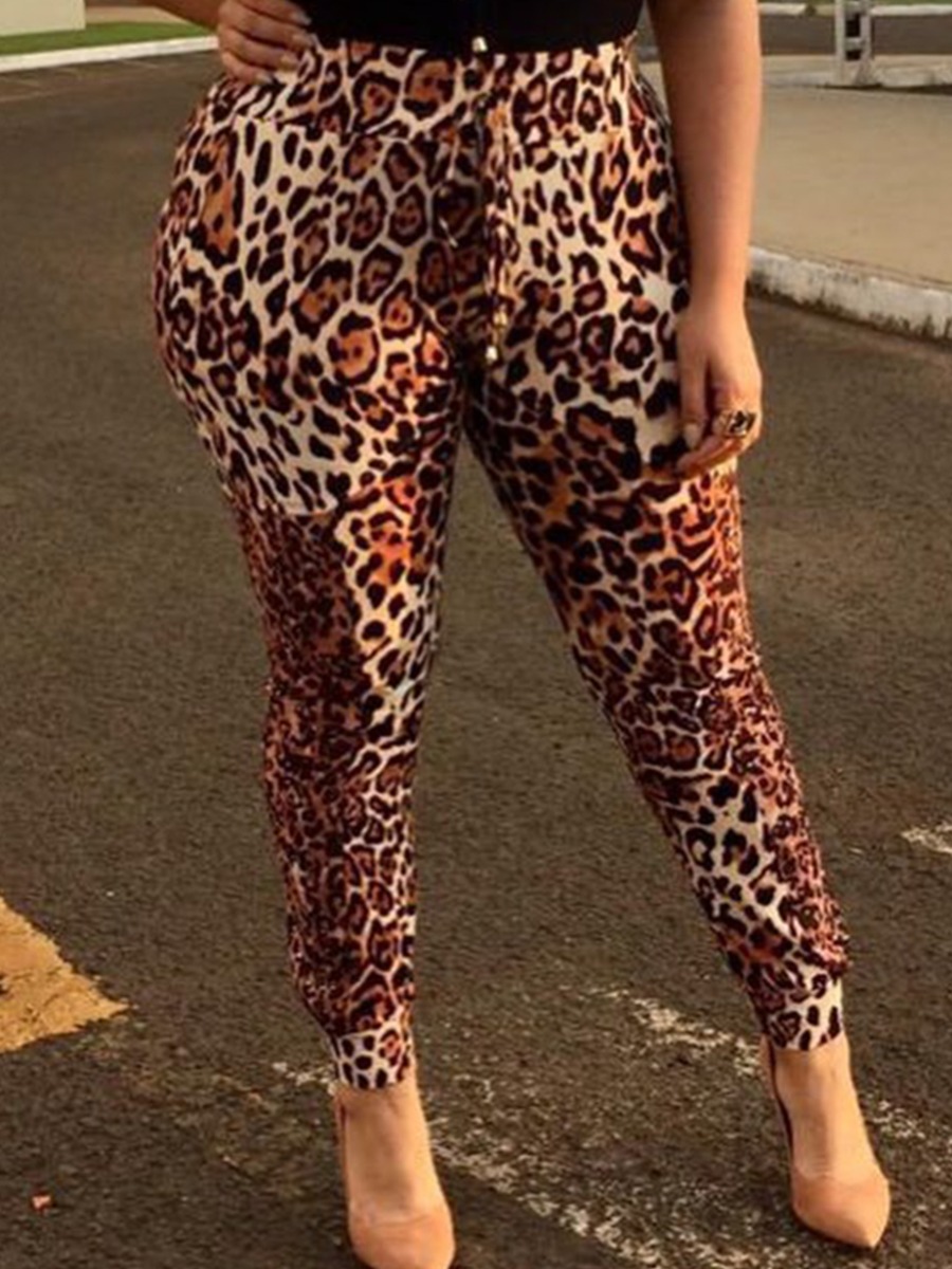 

Lovely Street Mid Waist Leopard Print Plus Size Pants