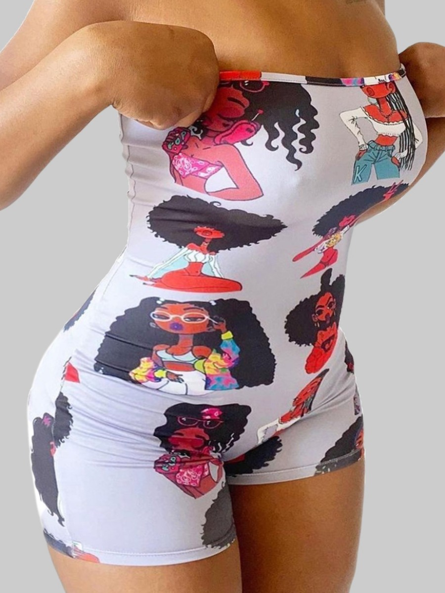 

Lovely Sexy Off The Shoulder Graffiti Print Multicolor Plus Size One-piece Romper, Multi