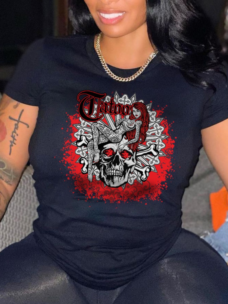 

Lovely Casual O Neck Graffiti Print Black T-shirt