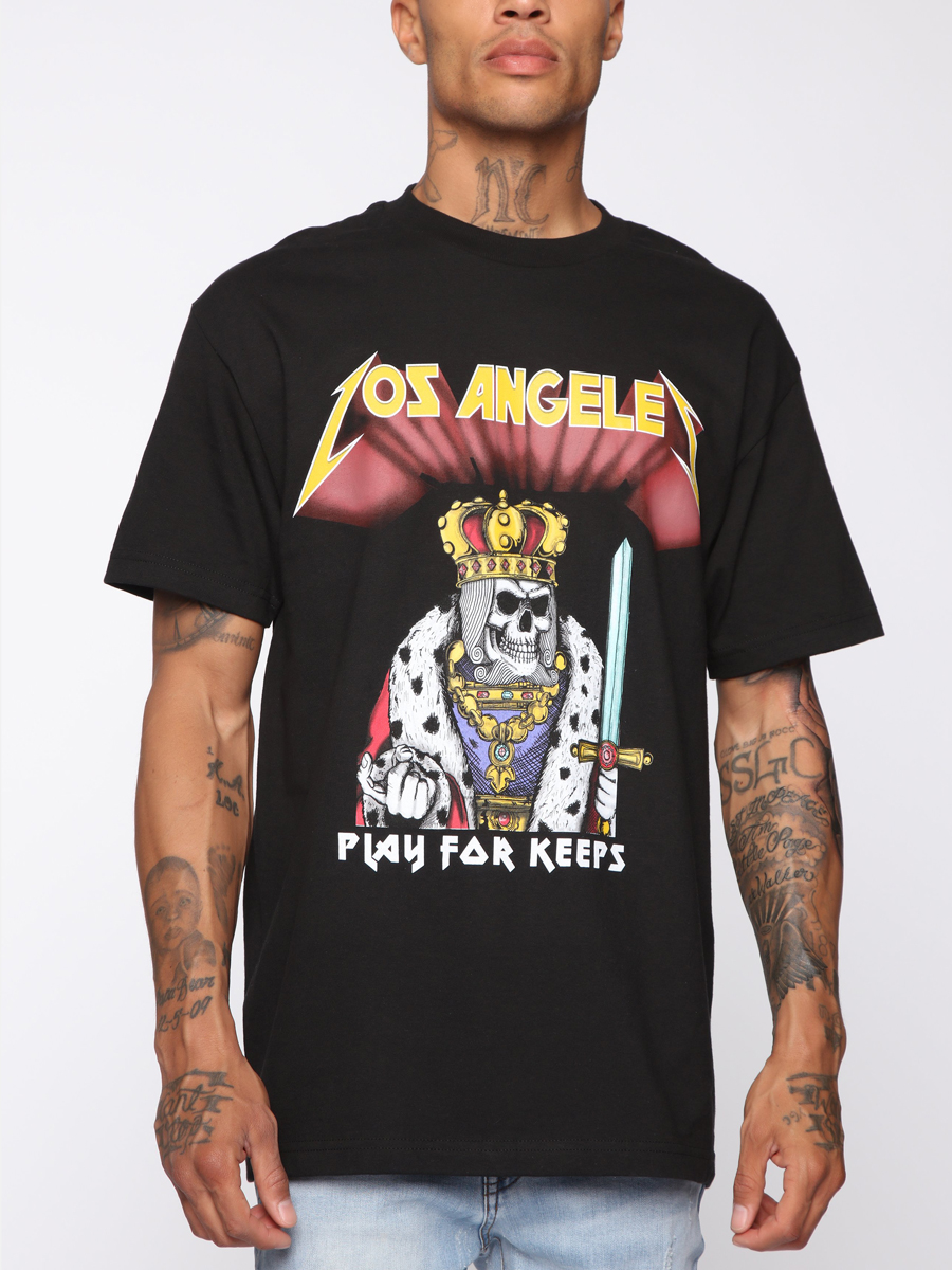 

Lovely Men Street Skull Head Letter Print Black T-shirt