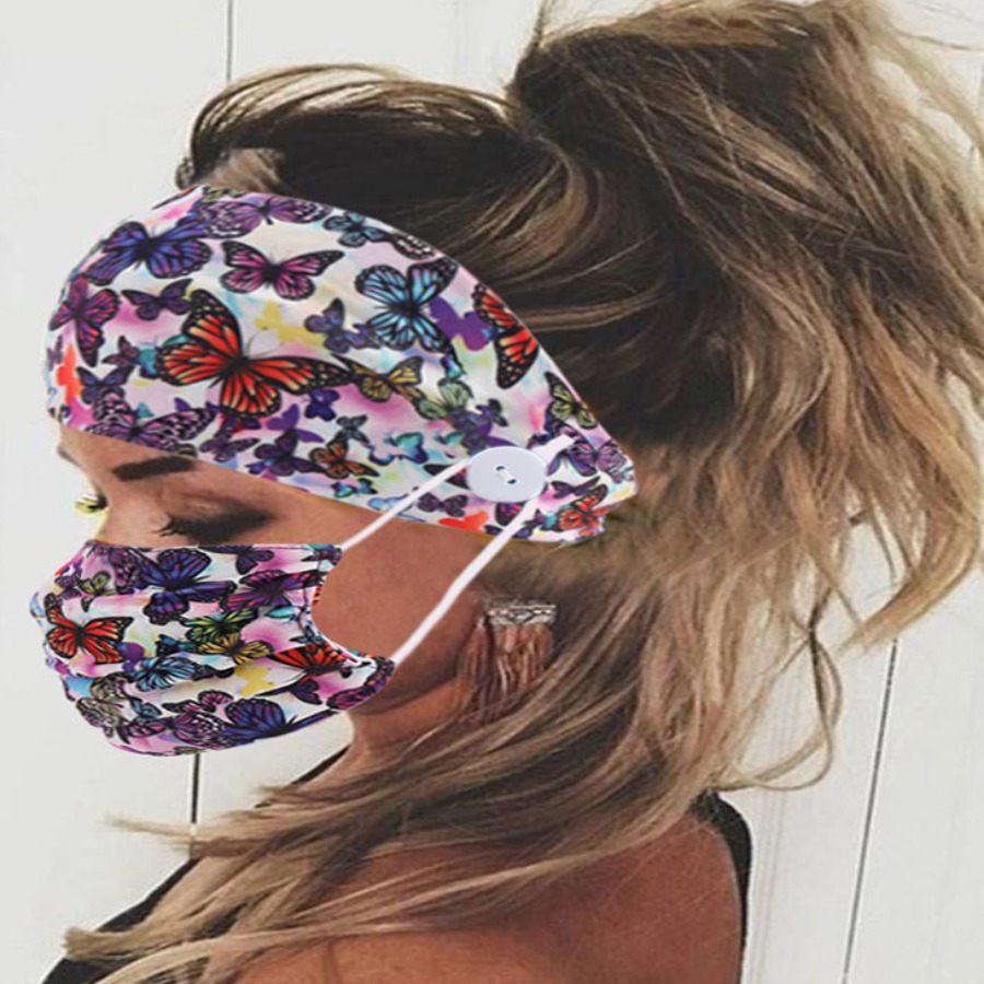 

Lovely Casual Butterfly Print Multicolor Face Mask And Headband Set, Multi