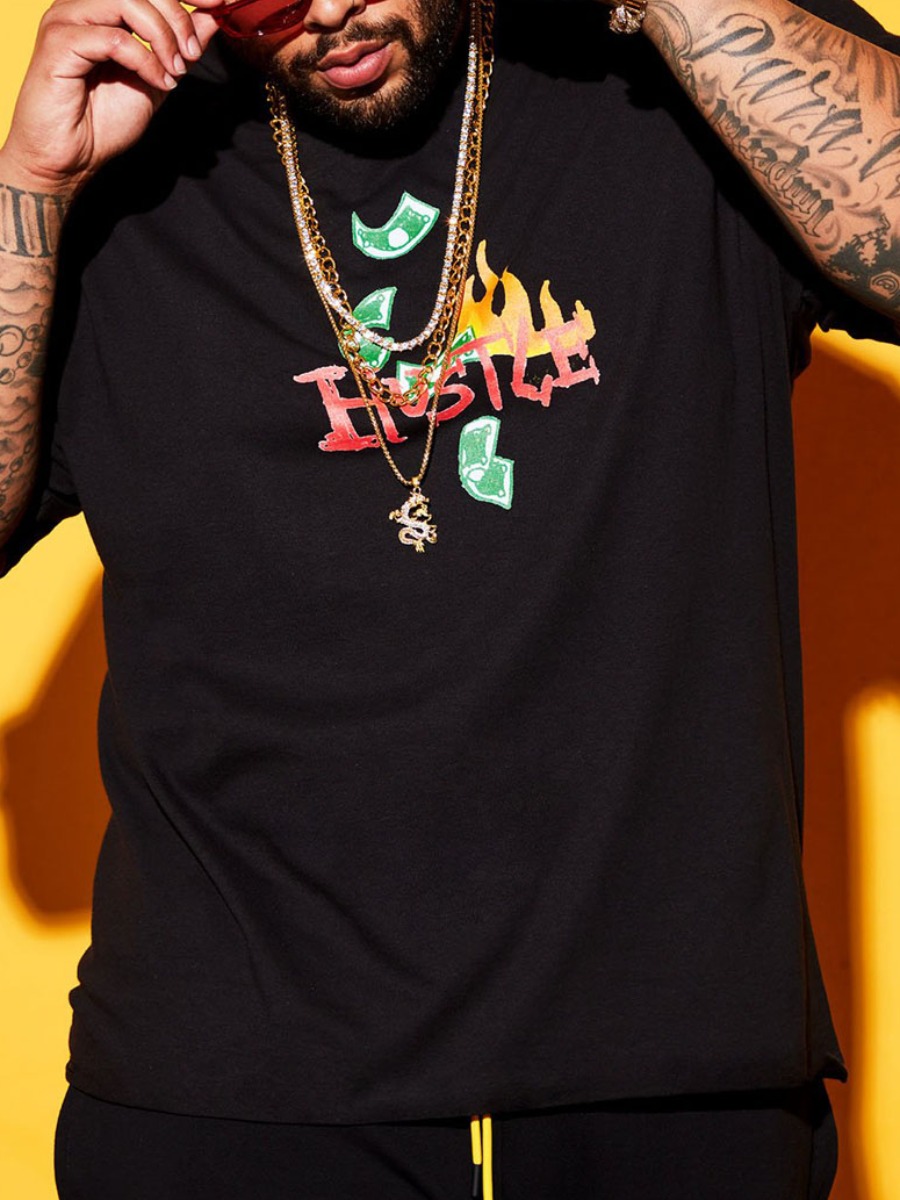 

Lovely Men Casual Flame Letter Print Black T-shirt