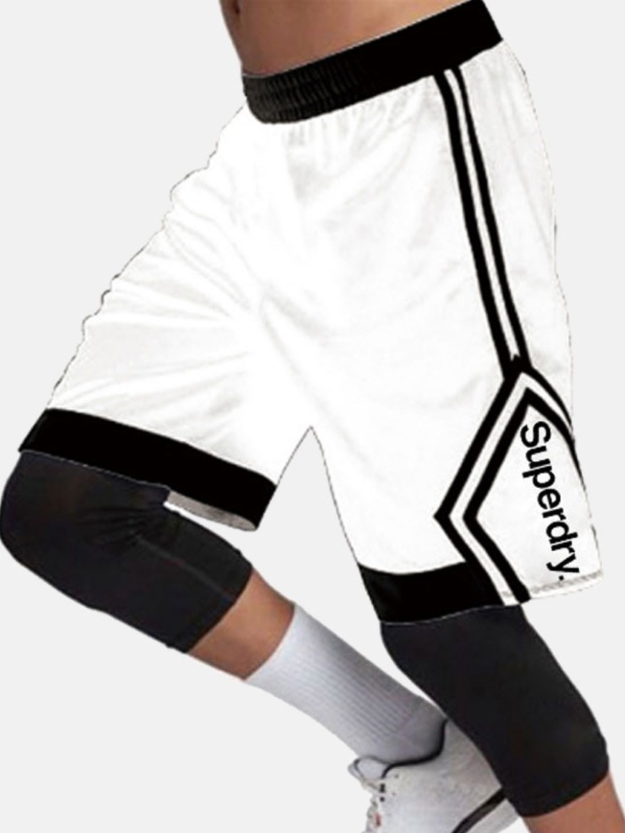 

Lovely Men Sporty Letter Print Striped White Shorts