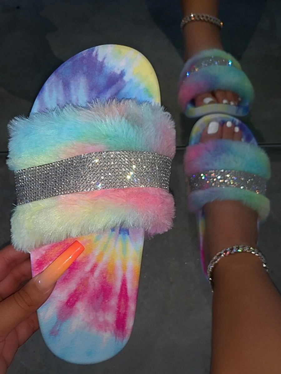 

LW Casual Sequined Fluffy Multicolor Slippers, Multi