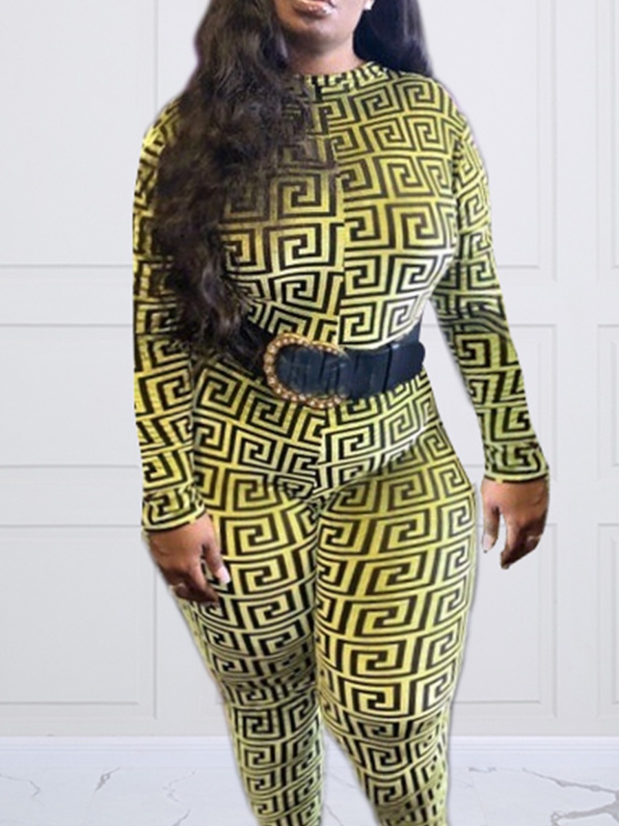 

Lovely Street O Neck Geometric Print Grass Green One-piece Jumpsuit
