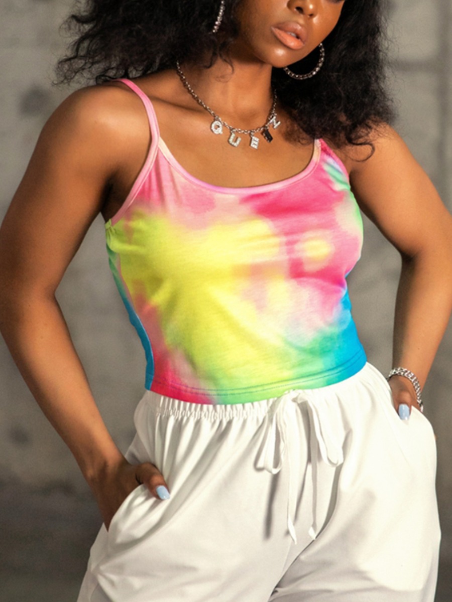 

LW Casual U Neck Tie-dye Multicolor Camisole, Multi