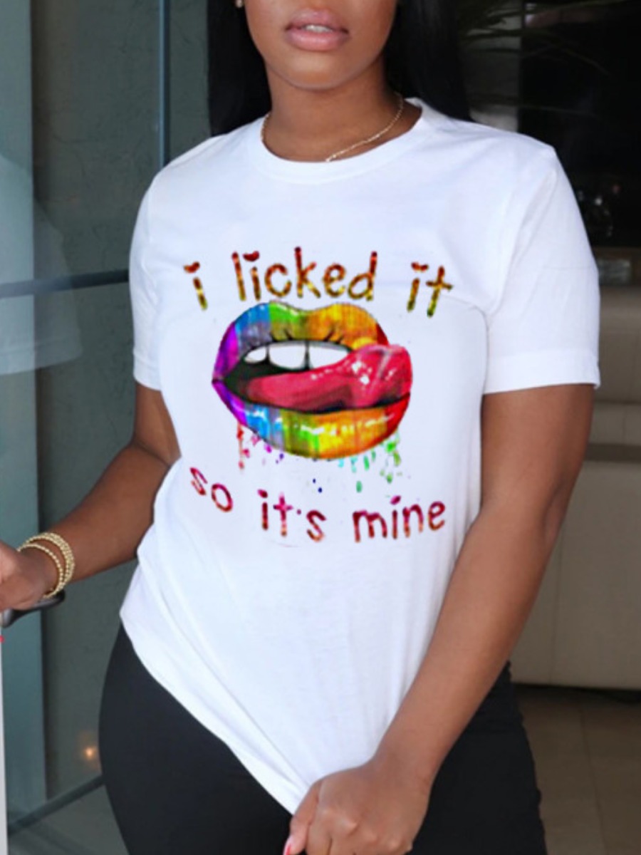 

Lovely Casual Lip Letter Print White T-shirt